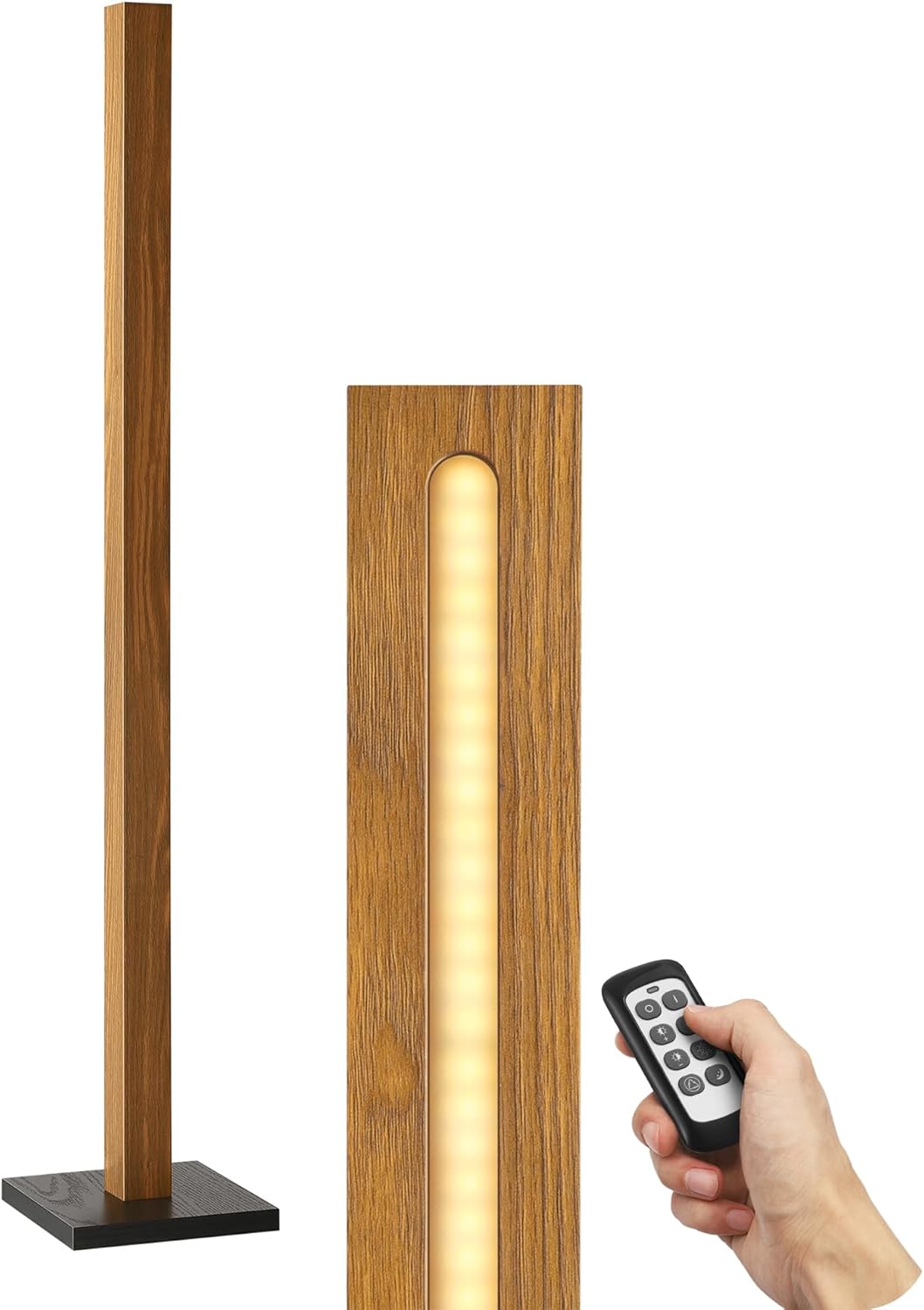 Edishine Mid Century Modern Floor Lamp with Remote, Dimmable Wood LED Corner Lamp, Minimalist Standing Mood Lighting for Living Room, Bedro…