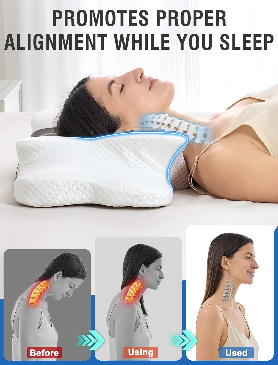 Dissa Cervical Neck Pillow for Side Sleepers Ergonomic Contour Memory Foam Pillow with Adjustable Orthopedic Neck Support for - Gift for Ch…