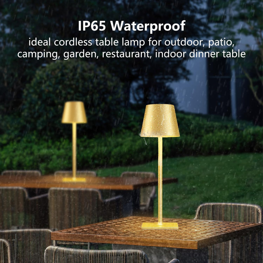 Yogaret 2 Pack Gold Rechargeable Table Lamps, Cordless Lamp with 6000mAh Battery Operated, Wireless Lamp for Restaurant Home Dinner Dining…