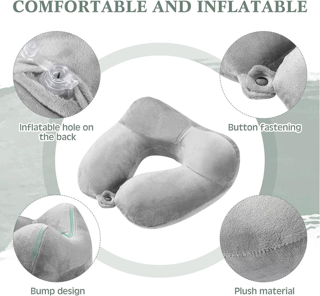 Sintuff 4 Sets Inflatable Travel Pillows for Airplanes with Compact Bag and Blindfold Velvet Inflatable Neck Pillow for Traveling Head…