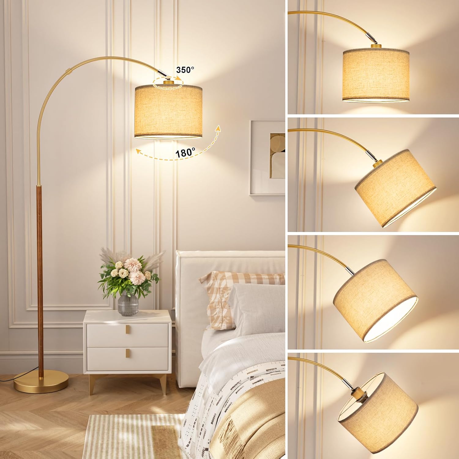 Ambimall Dimmable Arc Floor Lamp with Remote, Color Temperatures and Brightness Adjustable, Arched Floor Lamp with Rotating Head, Over…