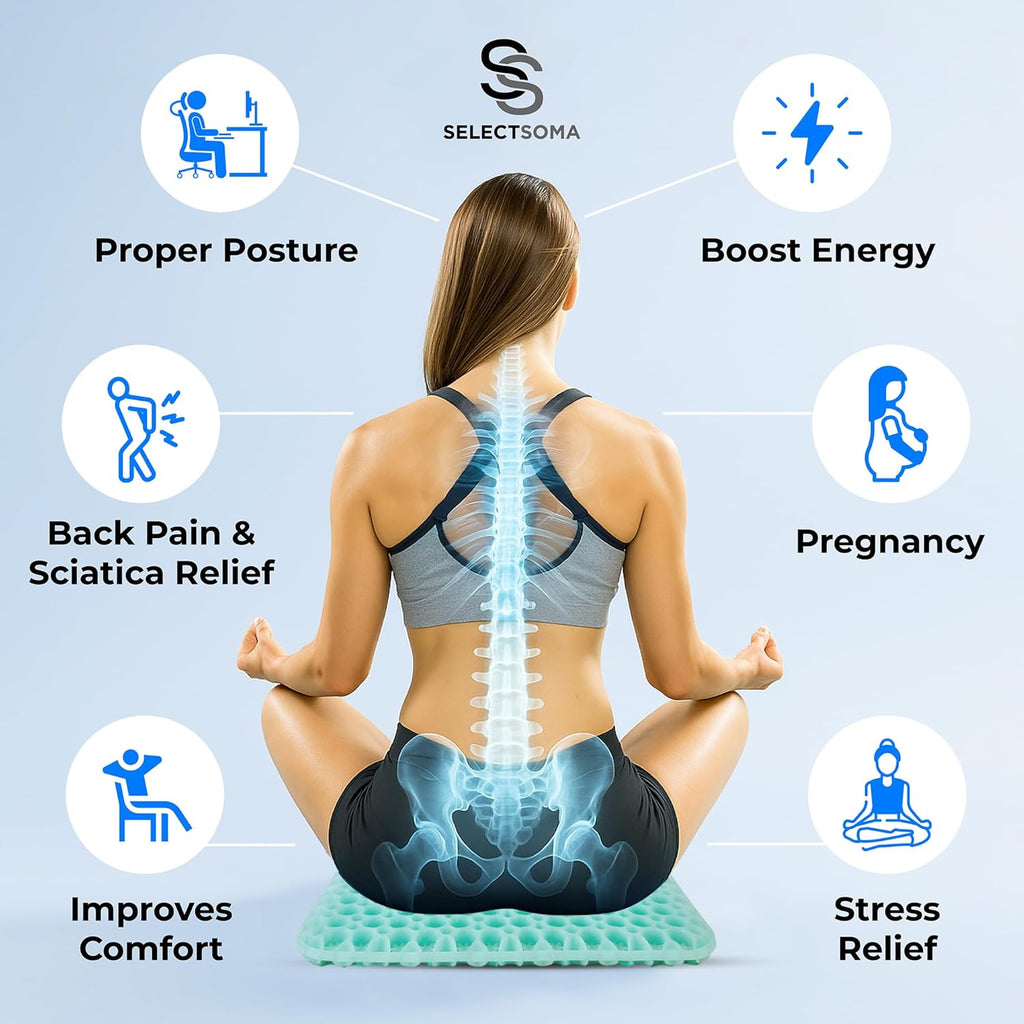 SelectSoma Mint Green Gel Seat Cushion for Long Sitting, Patent-Pending Mold Design, Double-Thick Pressure Relief for Tailbone, Sciatica, C…