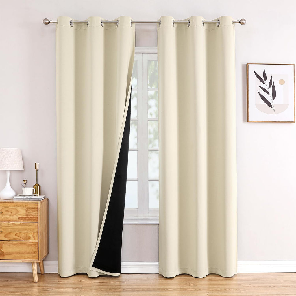 ChrisDowa 100% Blackout Curtains 84 inch Long for Bedroom with Black Liner, 2 Thick Layers Total Blackout Thermal Insulated Grommet Window…
