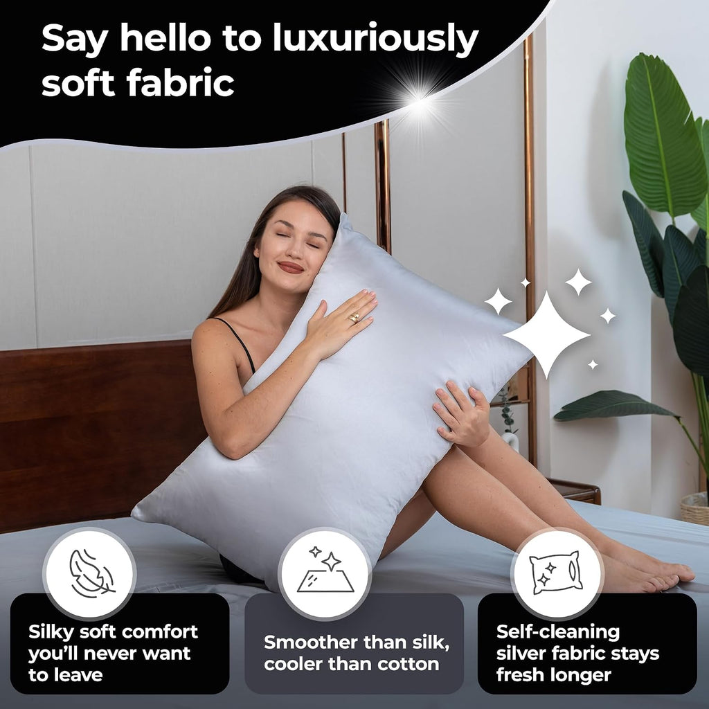 Silvery Silver Infused Pillowcase Set - 2 Pack Self-Cooling Pillowcases with Self-Cleaning Silvery TechnologyTM for Hygienic Sleep…
