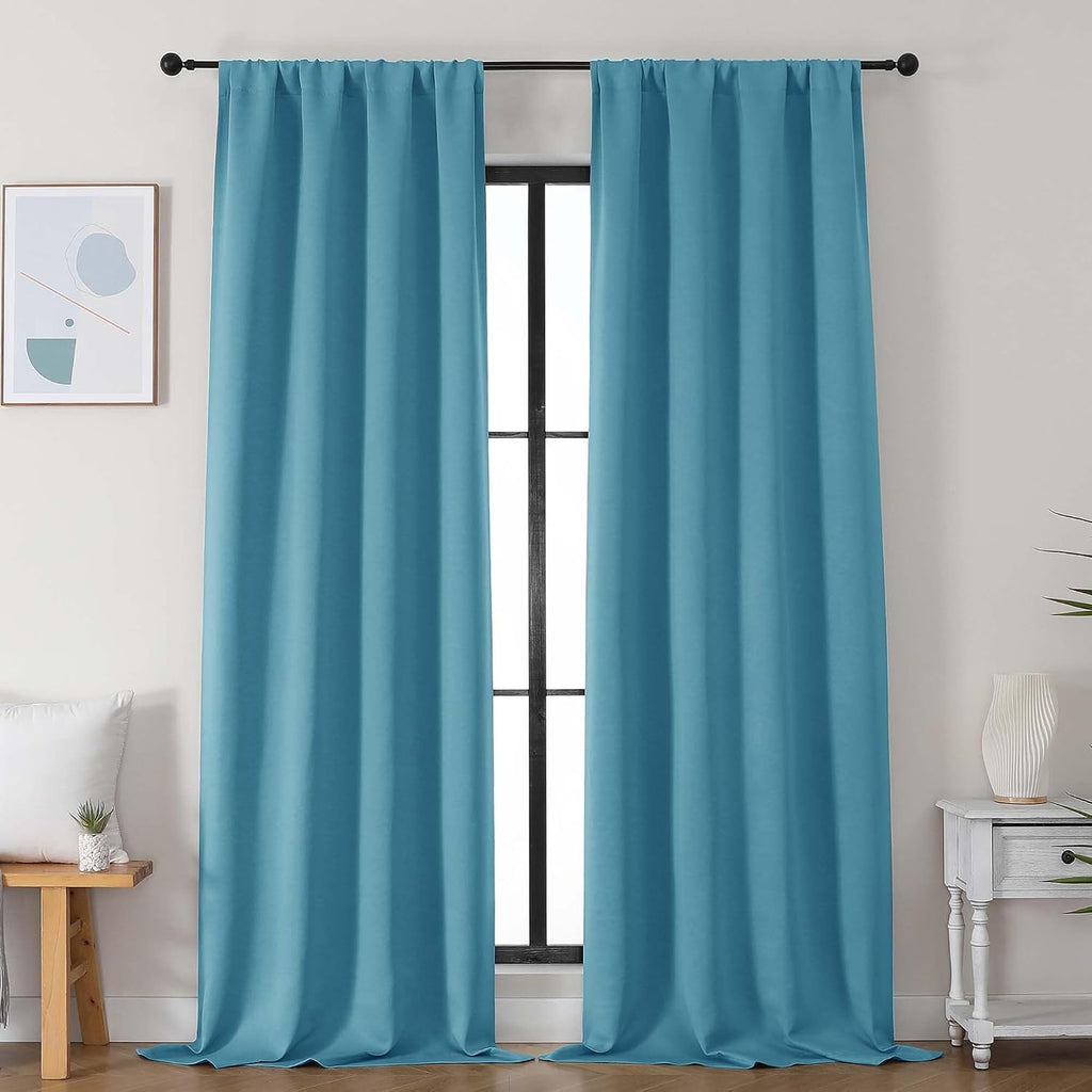 Simplebrand Ava Turquoise Blackout Curtains for Bedroom 96 Inches Long 2 Panels, Solid Thermal Insulated, Energy Saving Nursery Window Trea…