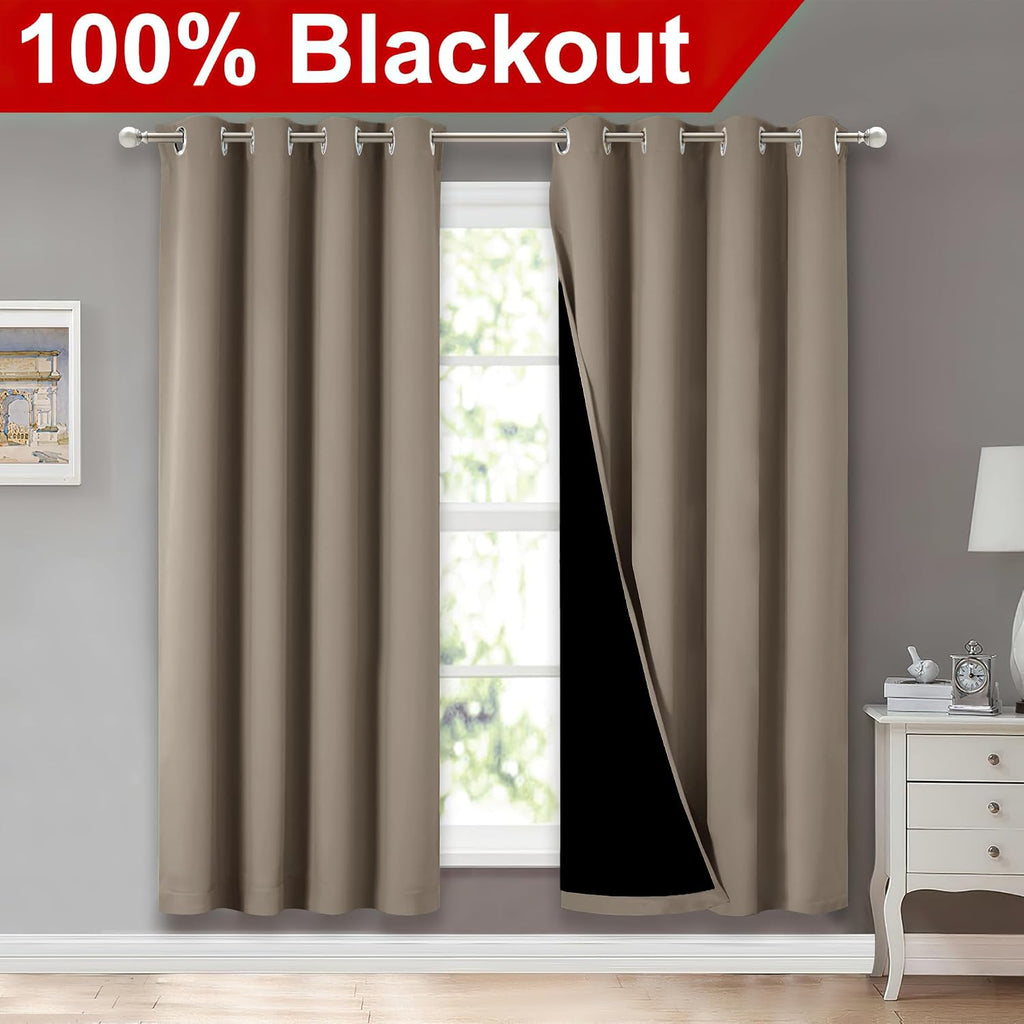 Nicetown Taupe Full Shade Curtain Panels, Pair of Energy Smart & Noise Blocking Out Blackout Drapes for Dining Room Window, Thermal Insulat…