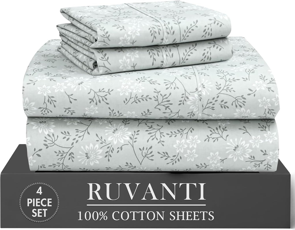 Ruvanti 100% Cotton Percale Sheets Twin XL Size 4 Piece Set, Cooling Bed Sheets for Hot Sleepers, Deep Pocket 16”, Breathable Lightweight &…