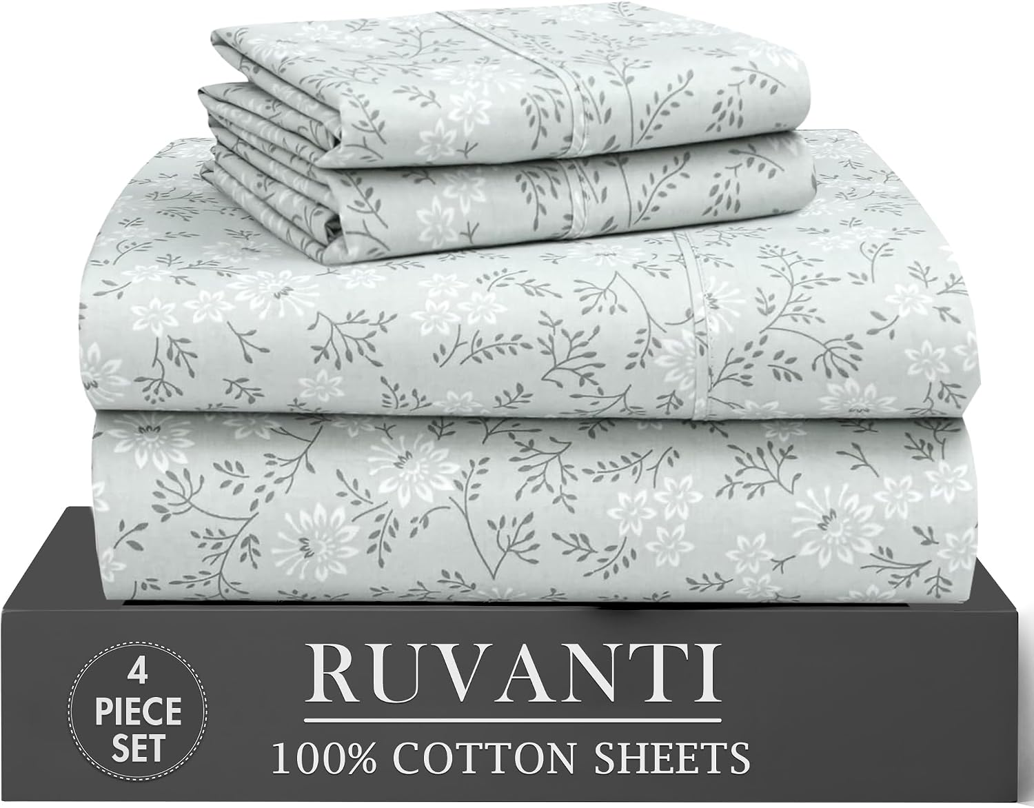 Ruvanti 100% Cotton Percale Sheets Twin Size 4 Piece Set, Cooling Bed Sheets for Hot Sleepers, Deep Pocket 16”, Breathable Lightweight & Du…
