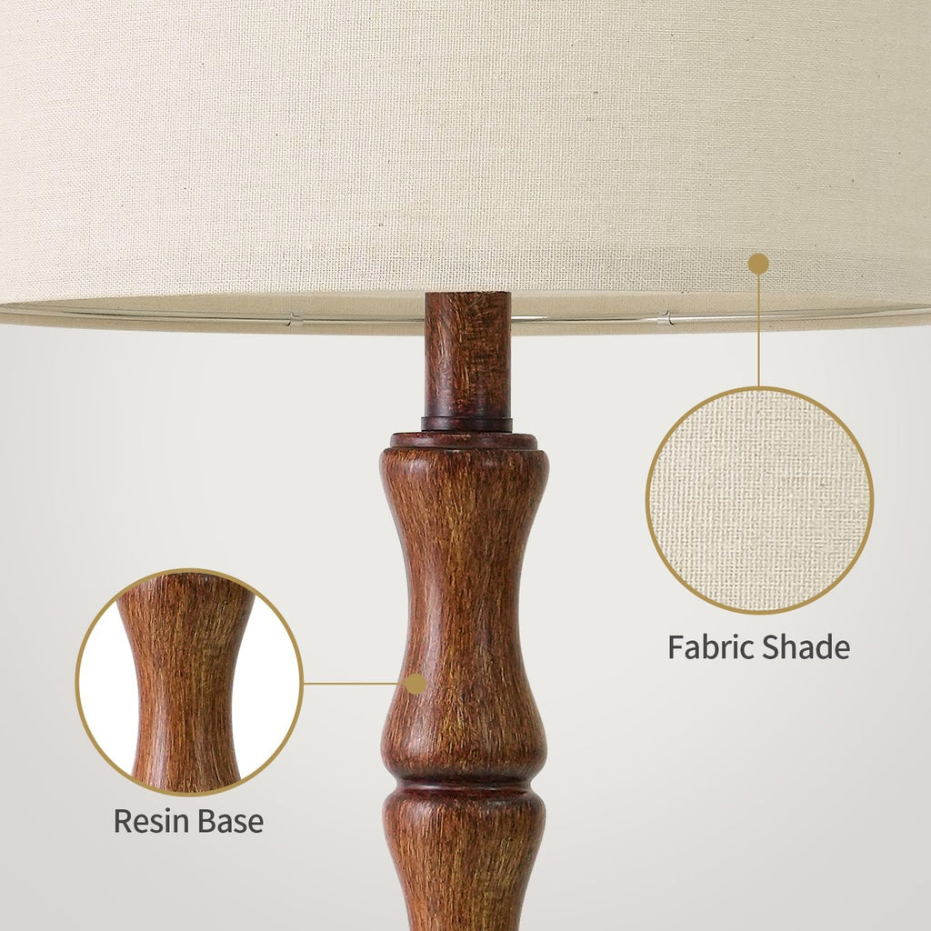 BOBOMOMO 25" Rustic Table Lamps Set of 2, Farmhouse Nightstand Lamps with Wood Grain Resin Base & Linen Shade, Standard Table Lamps for…