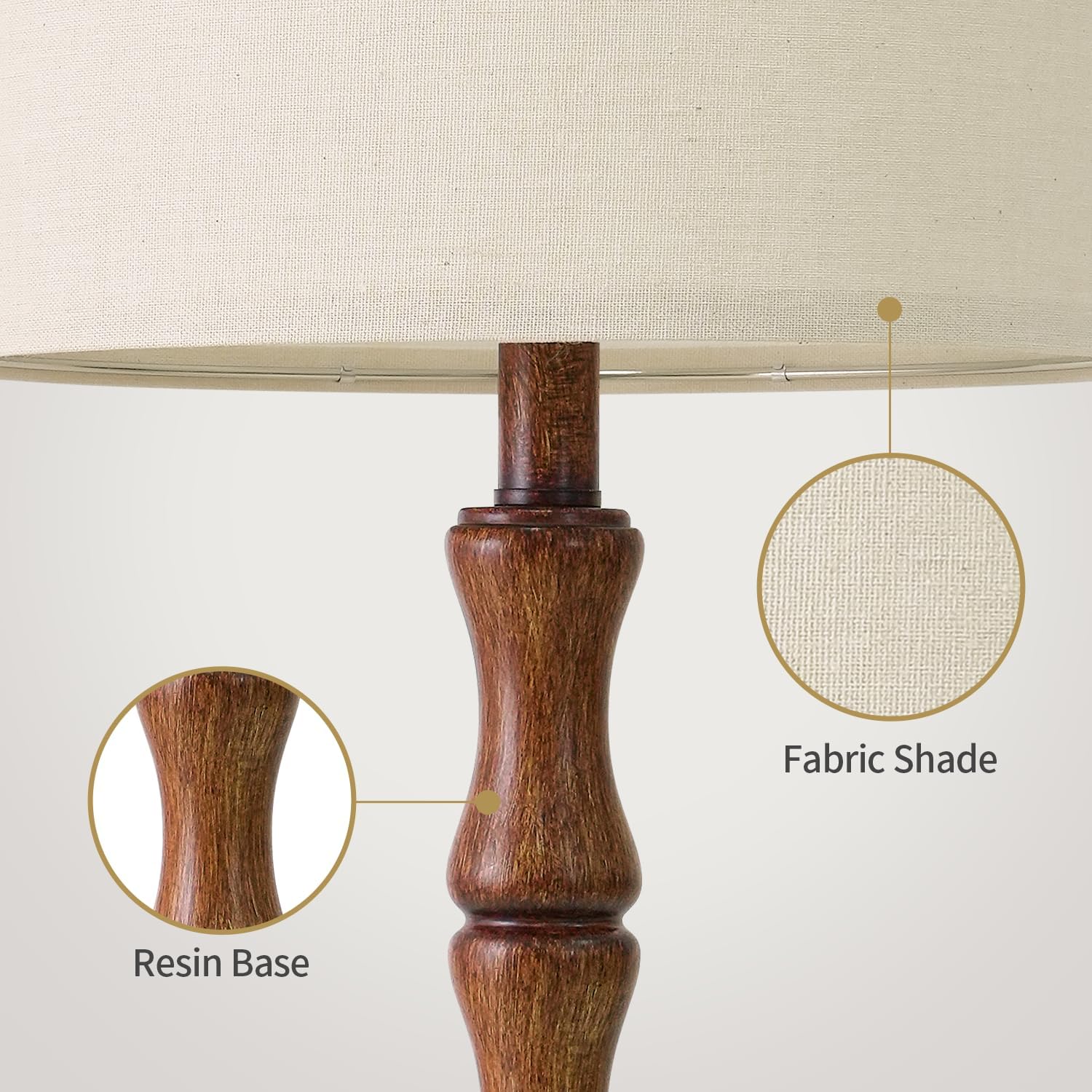 BOBOMOMO 25" Rustic Table Lamps Set of 2, Farmhouse Nightstand Lamps with Wood Grain Resin Base & Linen Shade, Standard Table Lamps for…