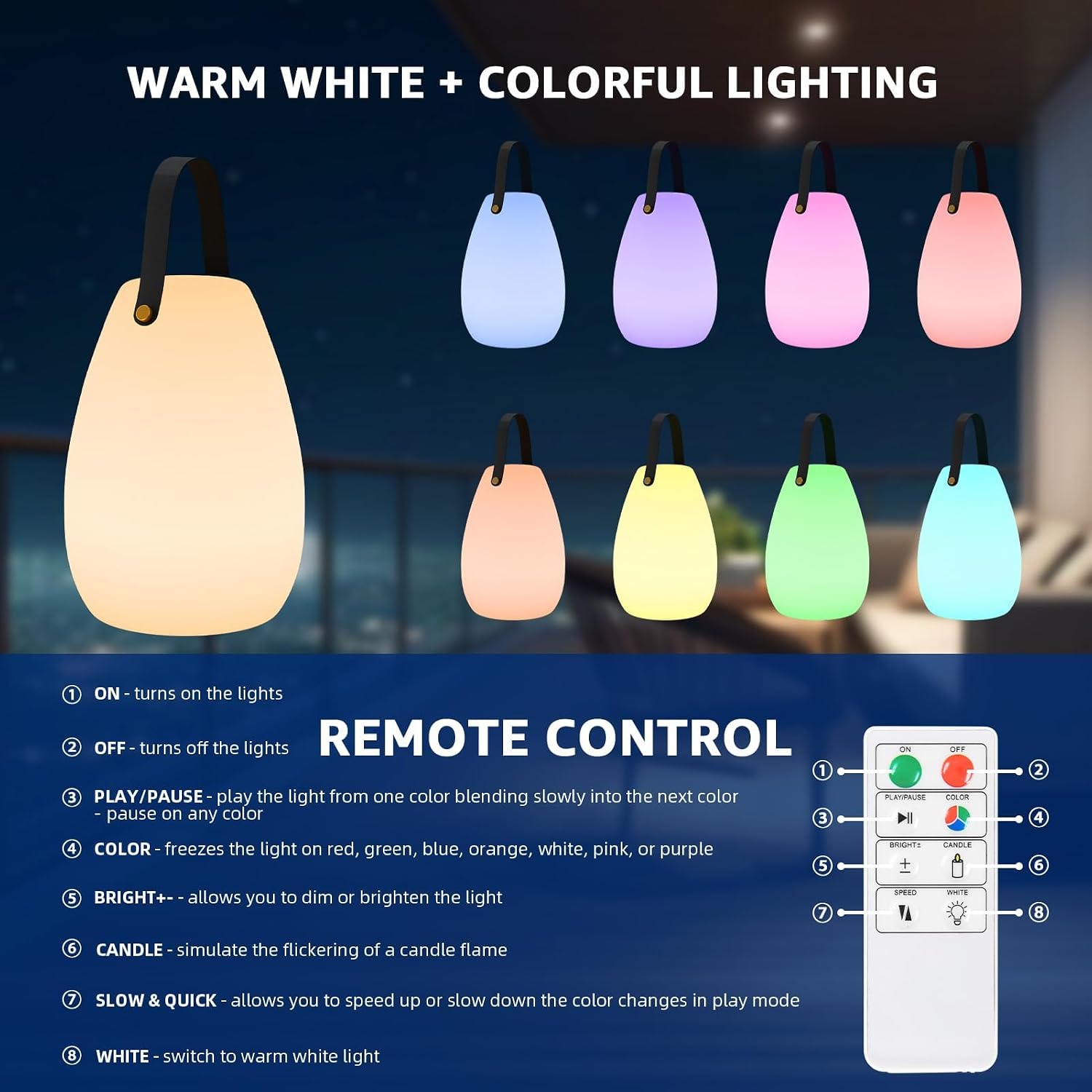 uuffoo Rechargeable Portable Table Lamp, Cordless RGB Lantern with Remote, Decorative LED Night Light, IP44 Waterproof Indoor Outdoor…