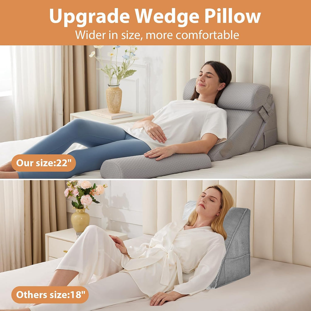EnjoyaBetterLifeFromHere BIEEZZK 4PCS Wedge Pillow Set for After Surgery, Back Pillow for Bed Sitting up, 9&12inch Adjustable Memory Foam B…