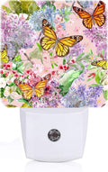 Spring Flowers and Butterflies Night Light, Plug Into Wall Decor for Stairway, Hallway, Kitchen, Dusk To Dawn Sensor Nightlights for…