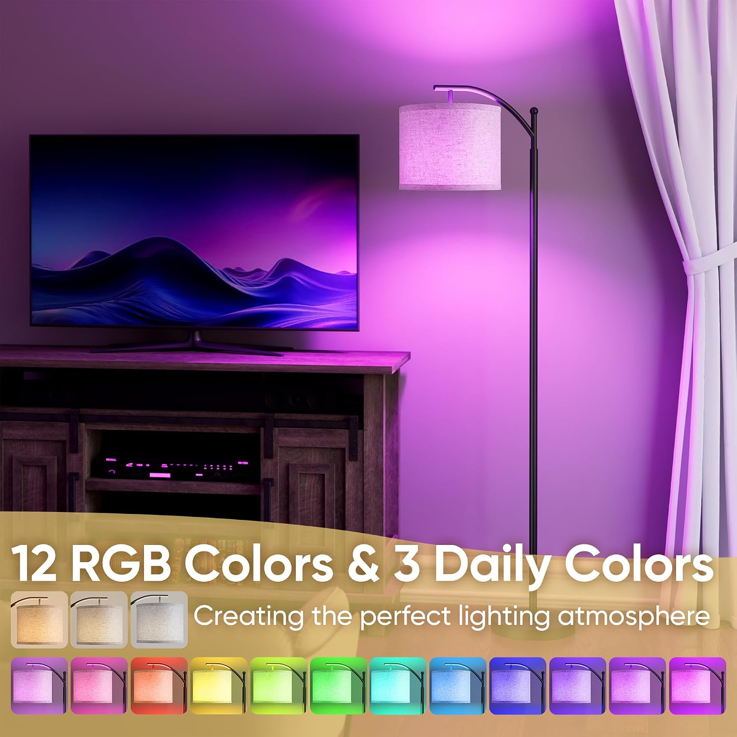 Battery Operated Floor Lamp, RGB Dimmable Cordless Standing Lamp with Remote Control for Living Room, Tall Floor Lamp for Bedroom -Black