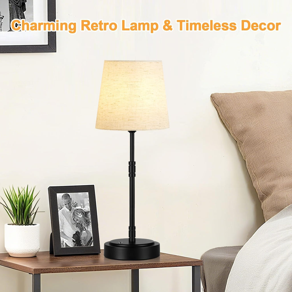 Cordless Table Lamps Set of 2 – Battery Operated Lamp with 7500mAh Rechargeable Battery, Stepless Dimmable Black Lamps with Beige Shade…