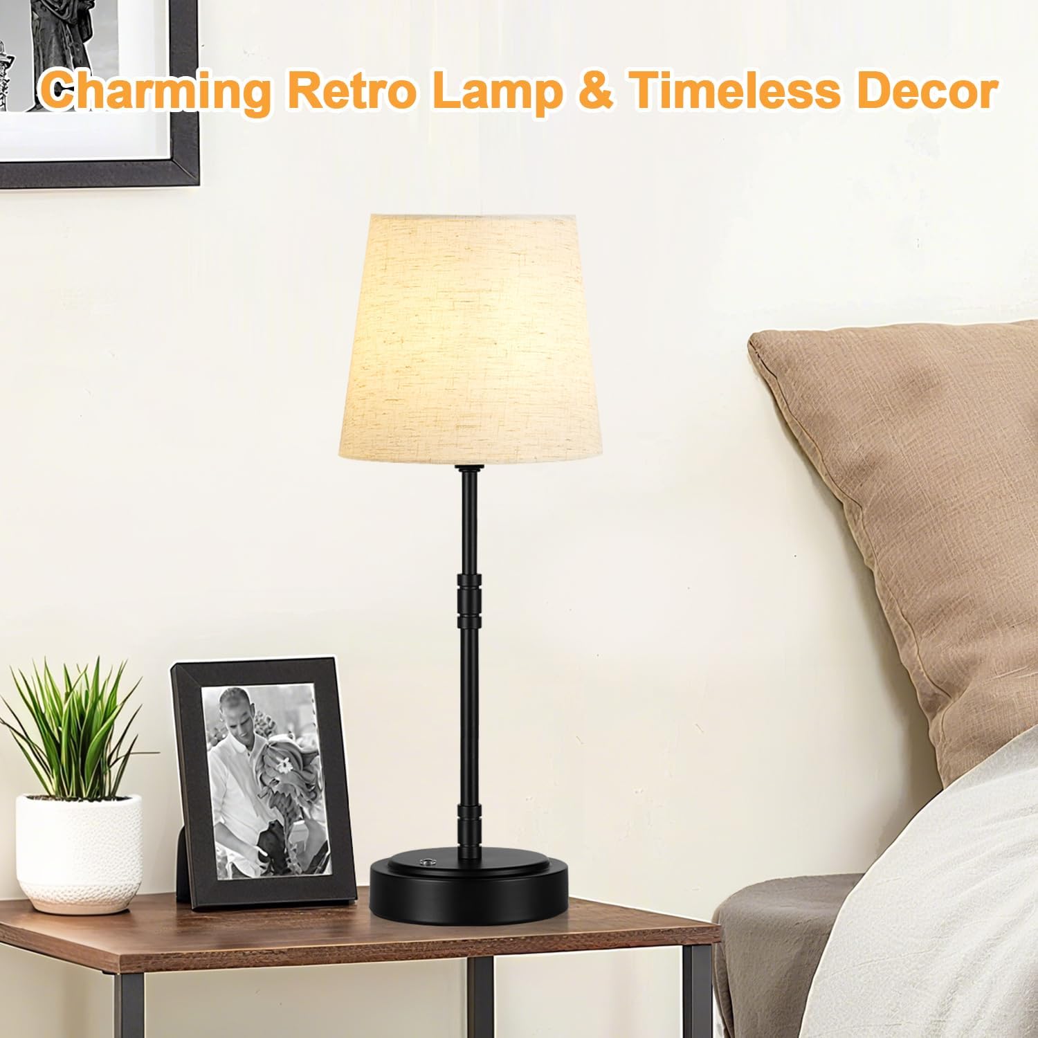 Cordless Table Lamps Set of 2 – Battery Operated Lamp with 7500mAh Rechargeable Battery, Stepless Dimmable Black Lamps with Beige Shade…