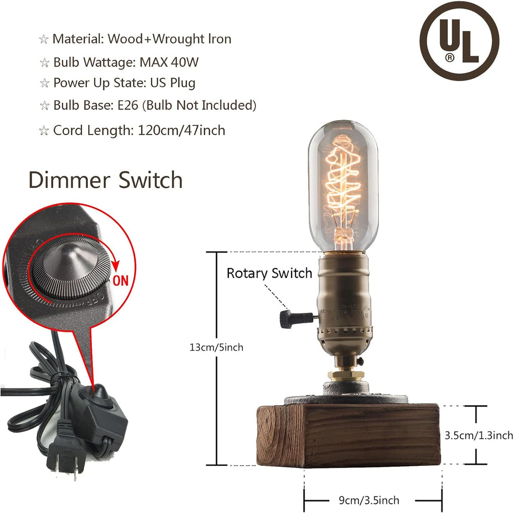 Vintage Table Lamp, Industrial Dimmable Nightlight Steampunk Desk Lamp with E26 Lamp Holder for Bedroom Living Room Home Art Display Cafe…