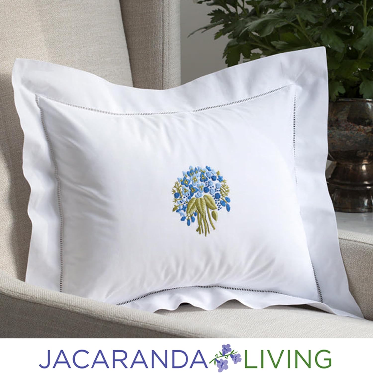 Jacaranda Living Embroidered Boudoir Pillow Cover – Handcrafted Embroidery, Fine Italian Cotton, Decorative Pillow Accent for Bedroom &…