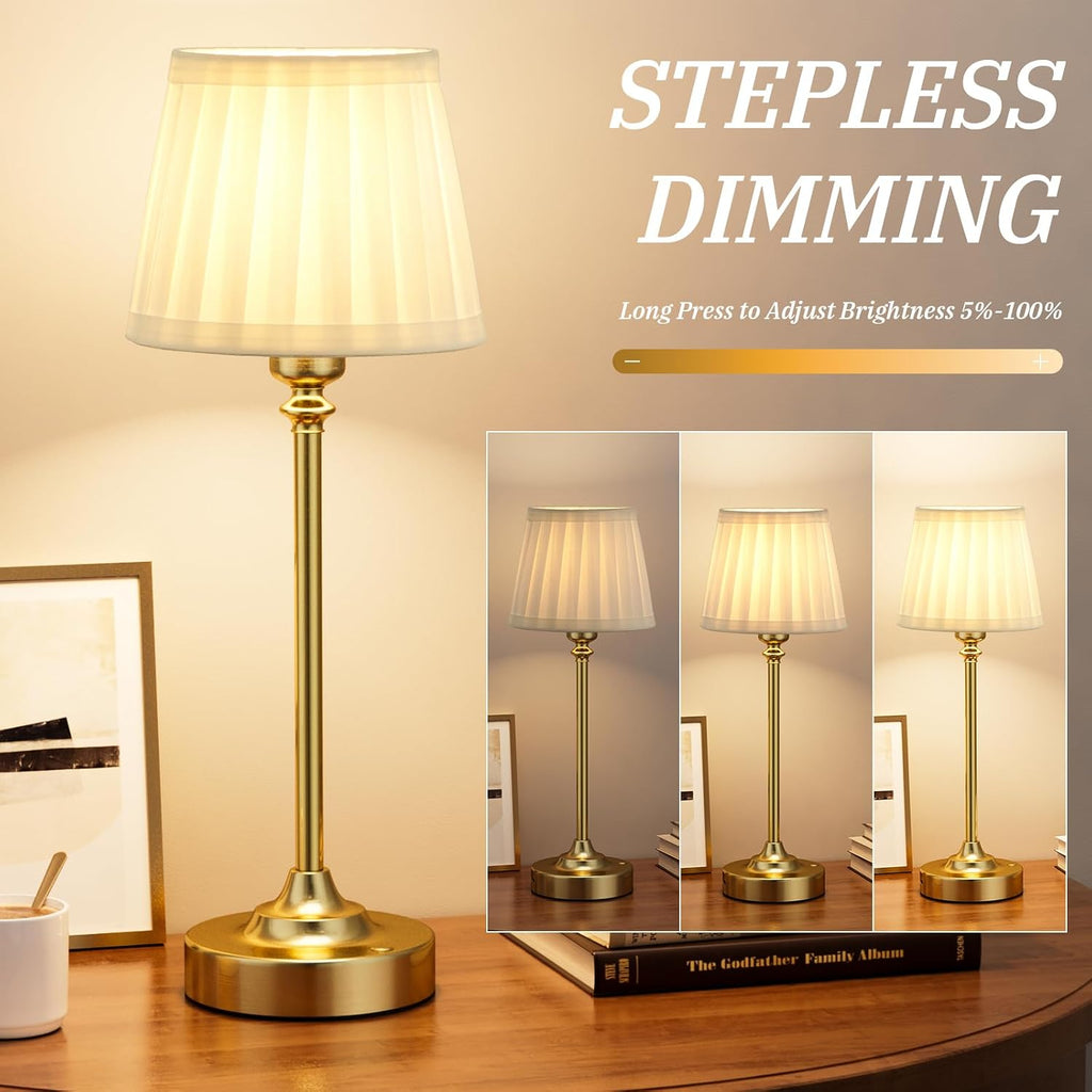 Cordless Table Lamps Rechargeable Set - 2 Pack Gold 4000mAH Battery Operated Lamps for Decor, 3000K Stepless Dimming Touch Wireless Lamp…
