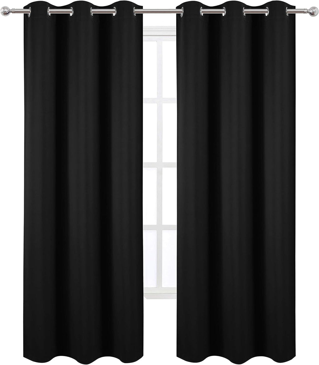 Lemomo Black Thermal Blackout Curtains/42 x 95 Inch/Set of 2 Panels Room Darkening Curtains for Bedroom 95 Inch Black