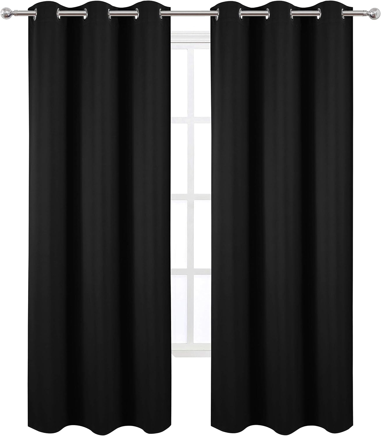 Lemomo Black Thermal Blackout Curtains/42 x 84 Inch/Set of 2 Panels Room Darkening Curtains for Bedroom 84 Inch Black