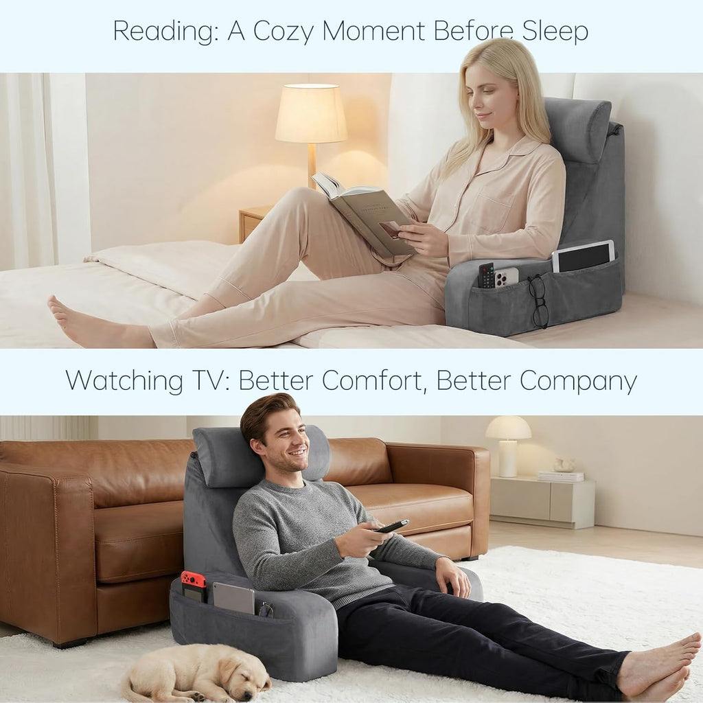 ENITYA 19" Back Support Pillow, Reading Pillow with Attached Arms & Large Pockets, Removable Washable Cover, Wedge for…