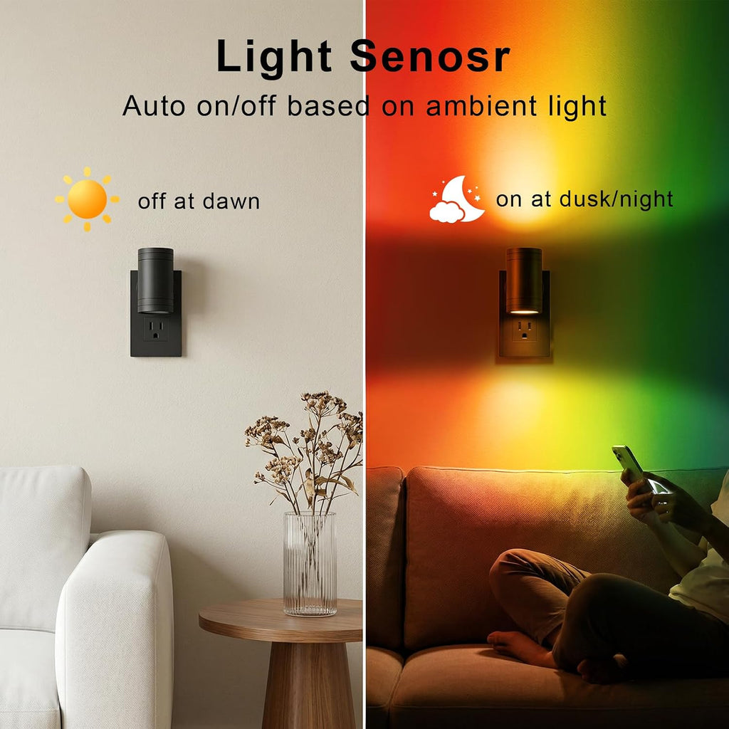 Horta Night Lights Plug into Wall 2 Pack, RGB Color Changing Plug in Night Light with Remote, Dusk to Dawn Sensor, 0-100LM Dimmable Night…