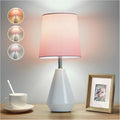 Small Bedside Table Lamp for Bedroom - Reading Desk Lamp with 3 Color Temperatures,15.5" Nightstand Ceramic Lamp with Fabric Shade for…