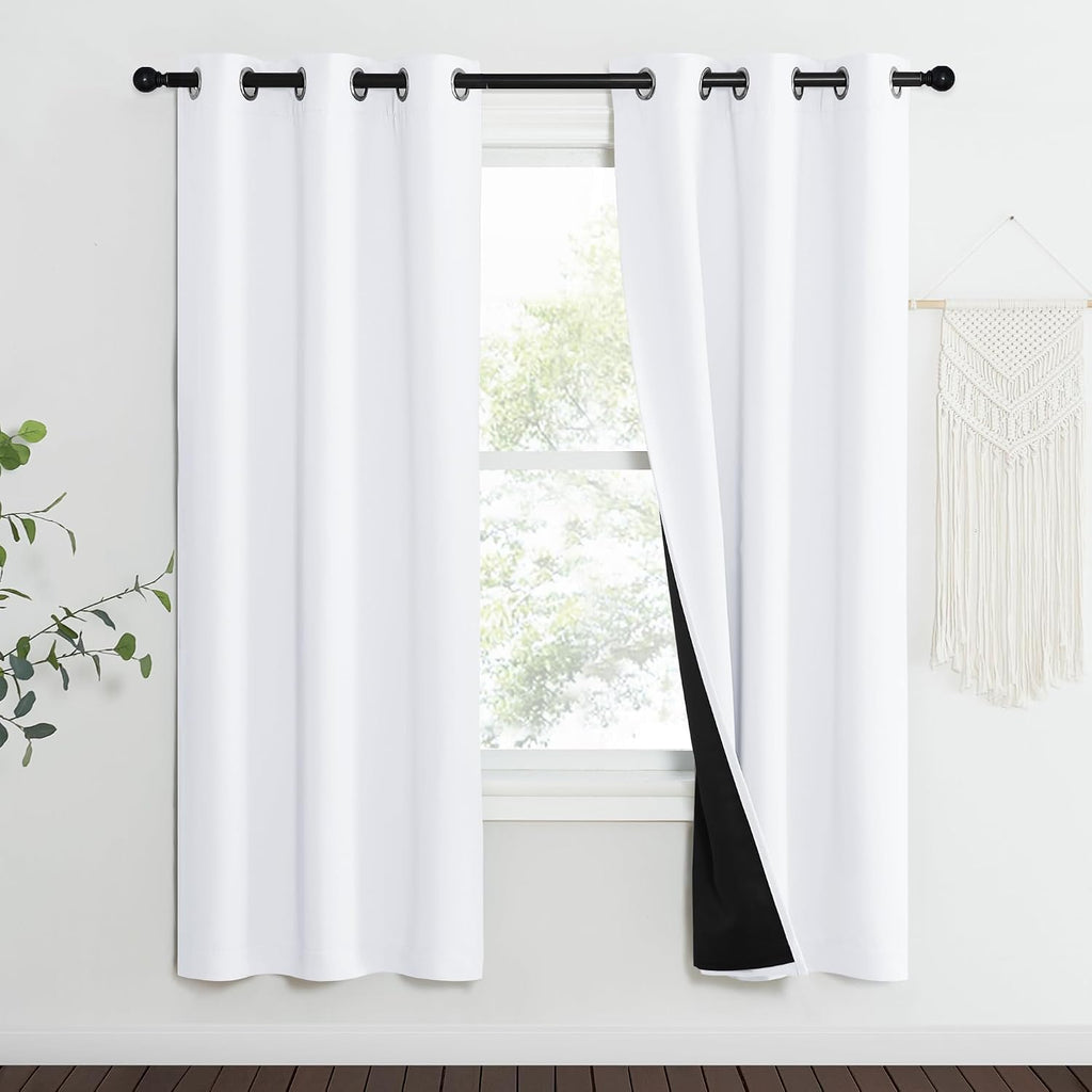 Nicetown White Blackout Curtains 70 inches Long, 2 Pieces, 37" Wide Each Panel, Full Light Blocking Drapes with Black Liner for Nursery, No…