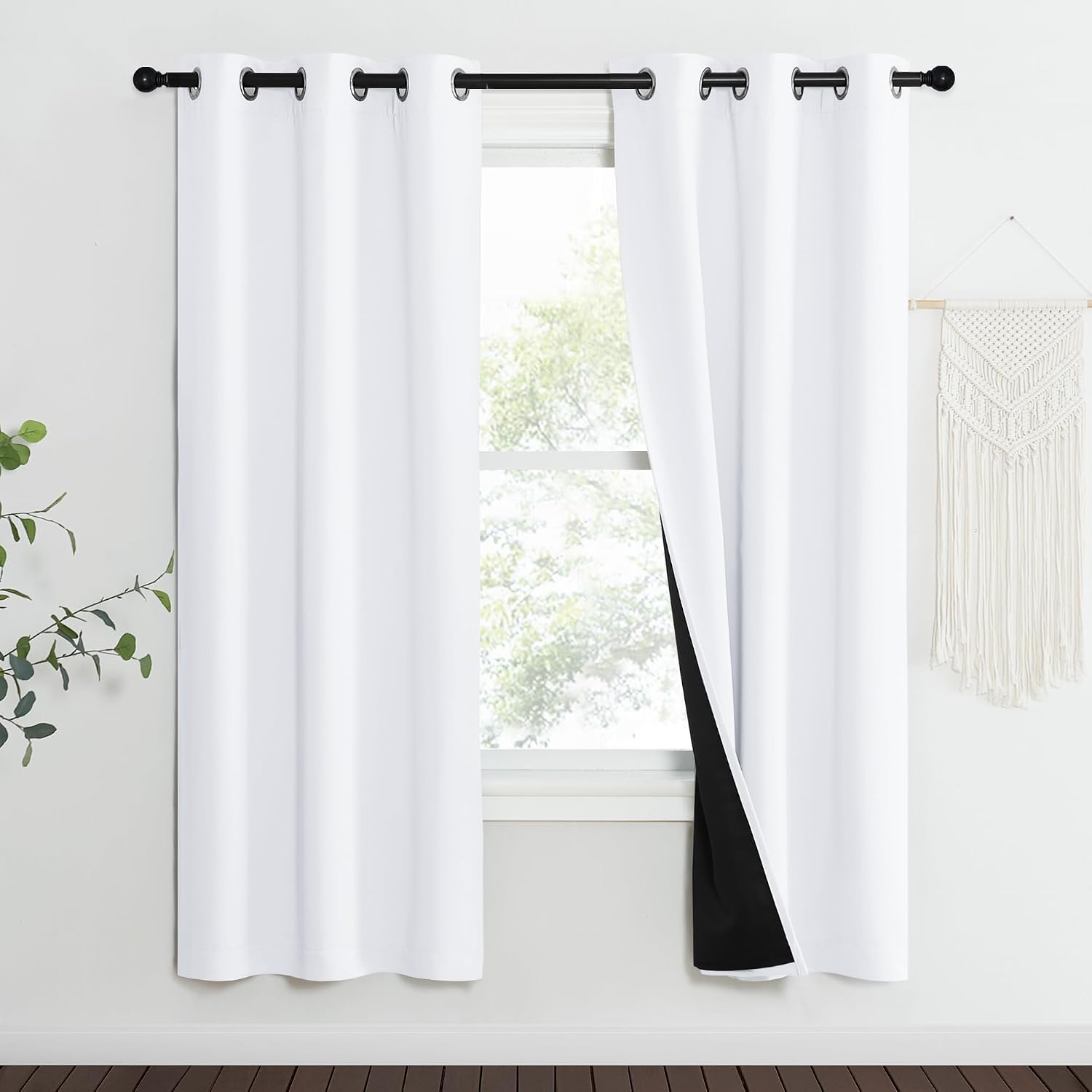 Nicetown White Blackout Curtains 70 inches Long, 2 Pieces, 37" Wide Each Panel, Full Light Blocking Drapes with Black Liner for Nursery, No…