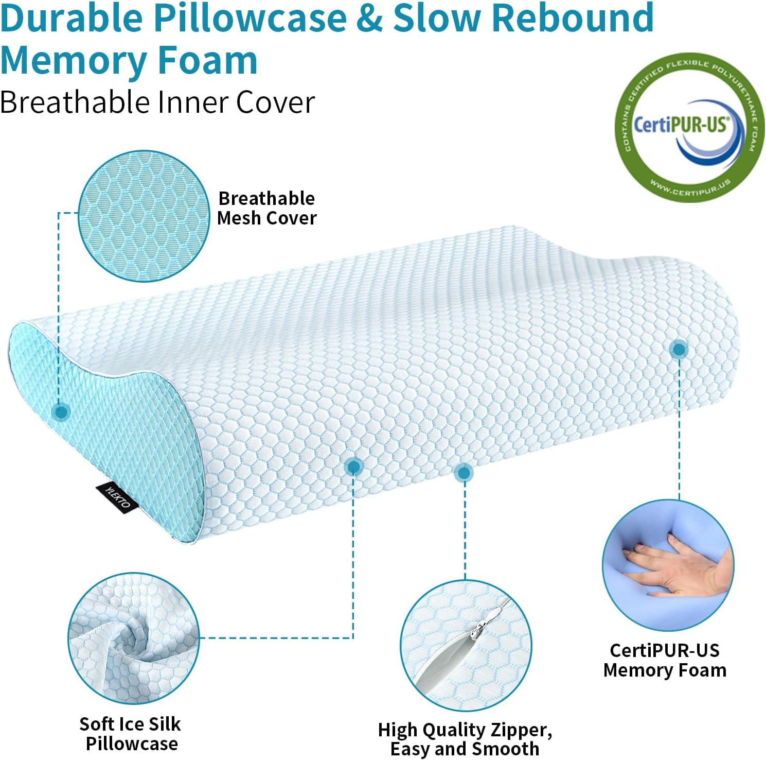 Ylekto Memory Foam Pillows Neck Pillow for Sleeping, Ergonomic Cervical Pillow Bed Pillow for Side Back Stomach Sleeper, Orthopedic Contour…