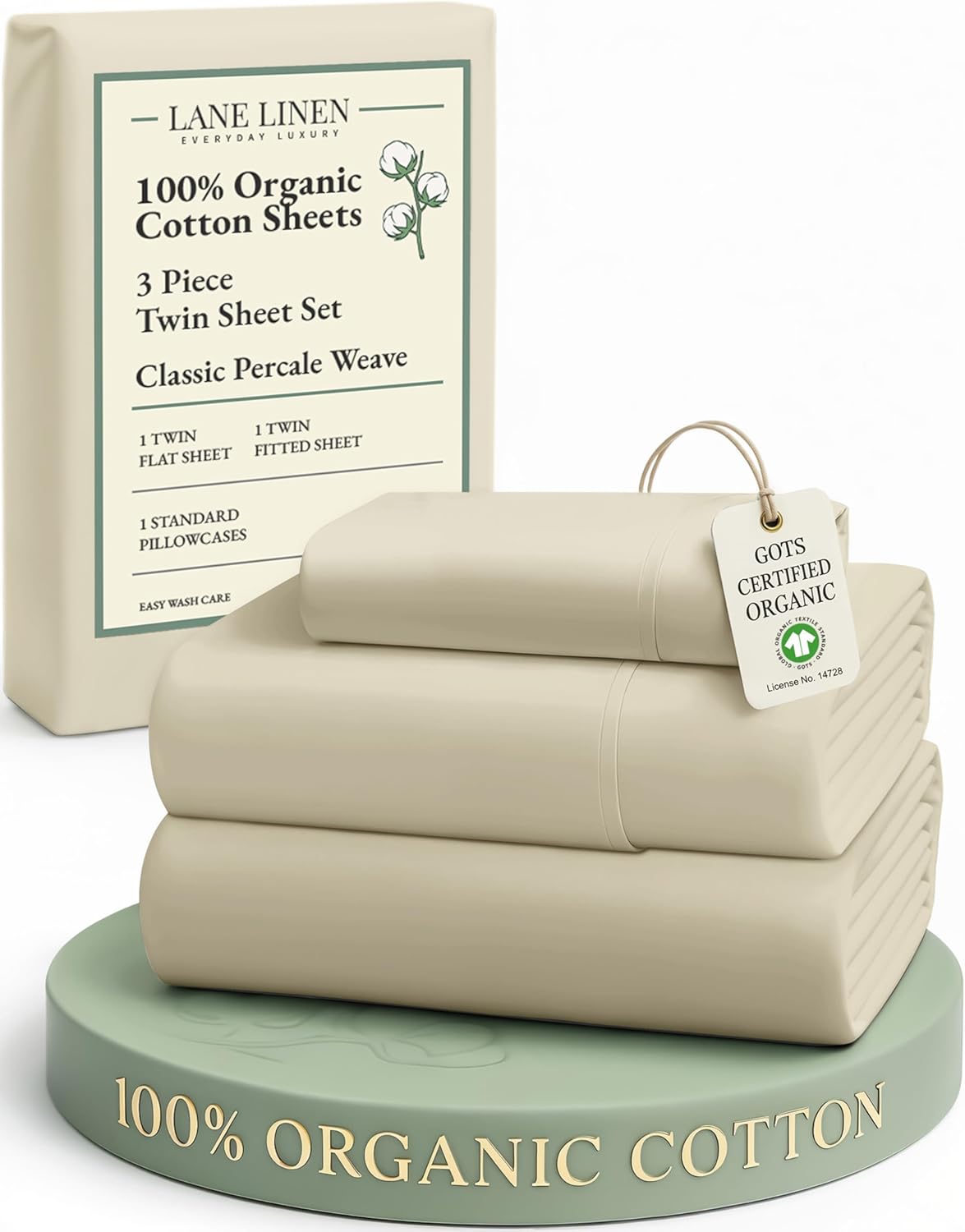 LaneLinen LANE LINEN 100% Organic Cotton Twin Size Bed Sheets, Fully Elasticized Mercerised Cotton Bed Sheet Set, Soft & Comfy Low Pill Fac…