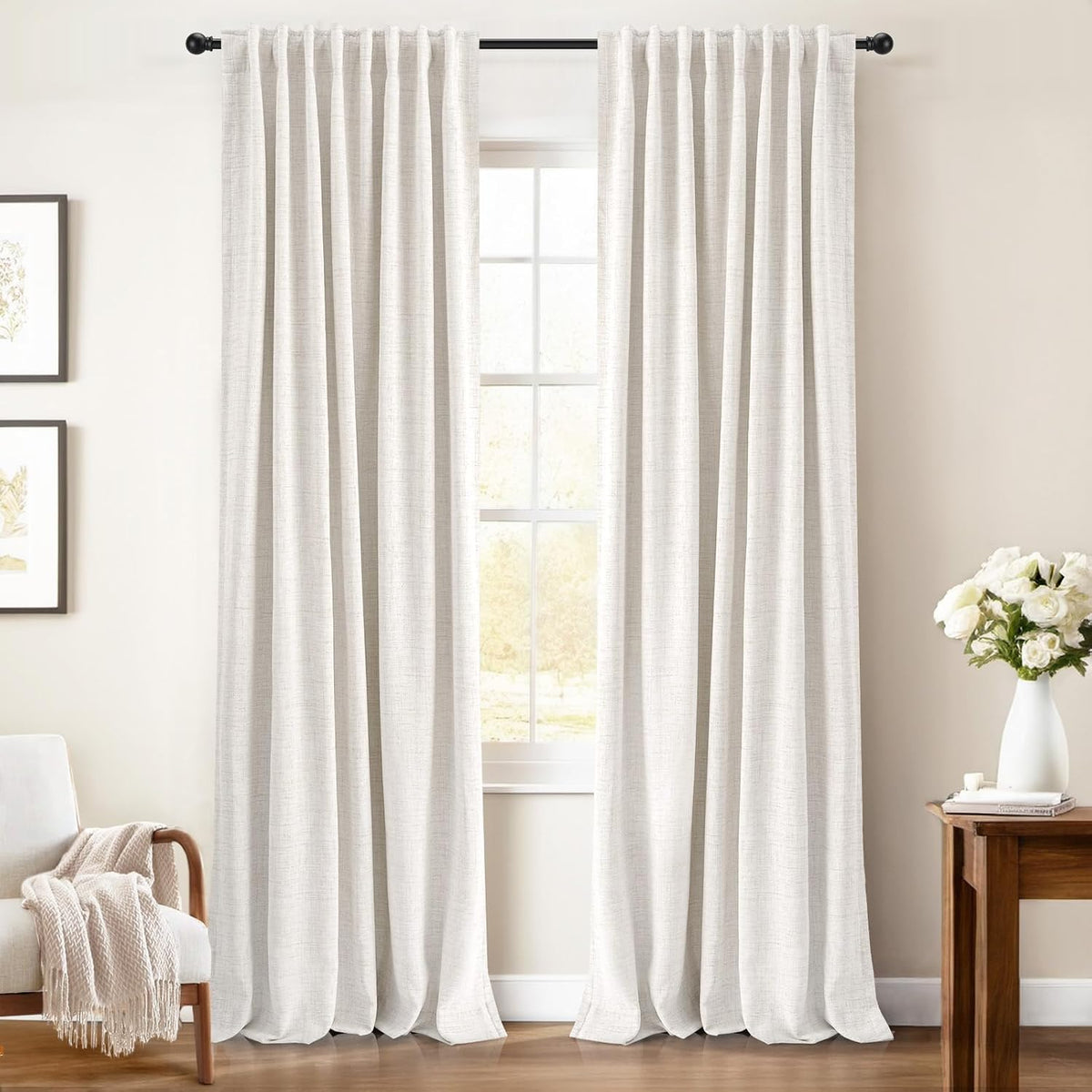 Inovaday 100% Blackout Curtains 102 Inches Length 2 Panels Set, Back Tab/Rod Pocket Linen Black Out Curtains for Bedroom, Thermal Insulated…