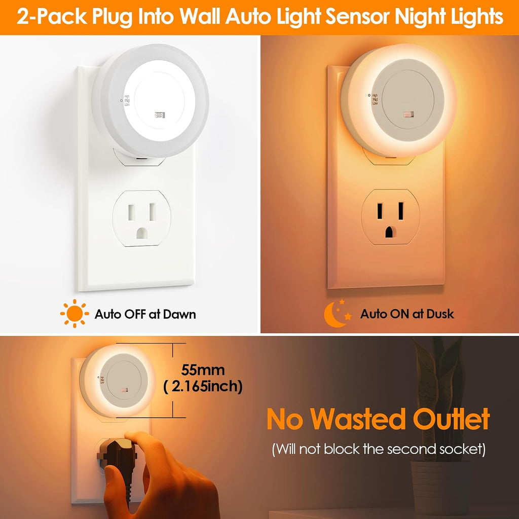 FOLKSMATE LED Night Lights Plug into Wall, Dimmable Plug in Nightlight with Auto Light Sensors for Adults, Kids Room, Bedroom, Bathroom…