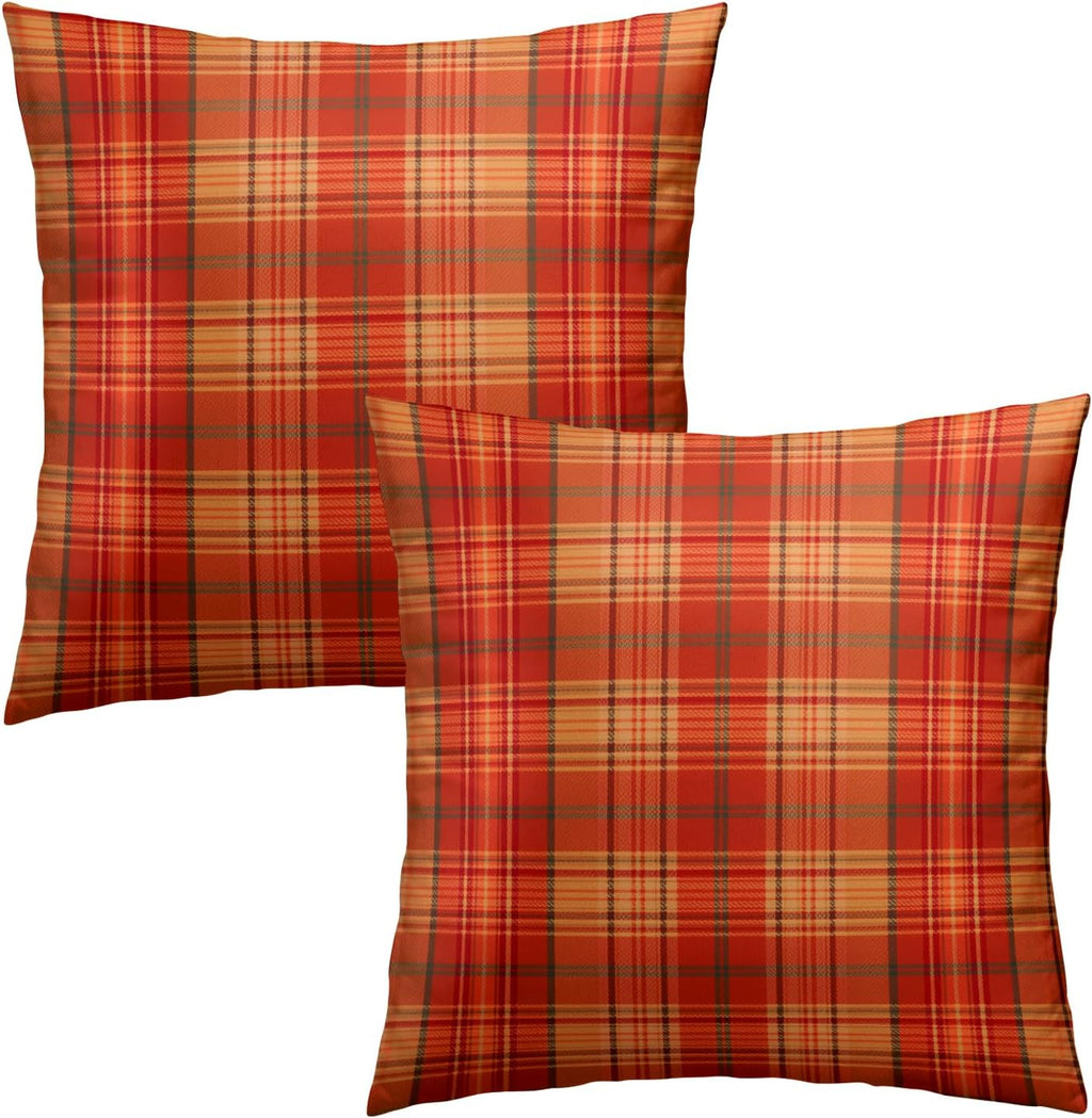 Fall Plaid Throw Pillow Covers 16x16inch Set of 2 Burnt Orange Buffalo Plaid Print Pillowcase Autumn Colored Tartan Thanksgiving…