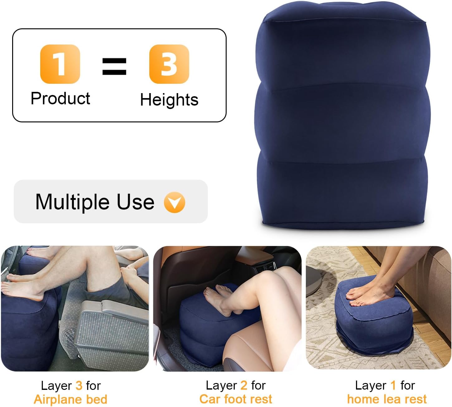 Maliton Inflatable Travel Foot Rest Pillow, Kids Airplane Bed, Adjustable Height Leg Pillow for Air Travel, Make a Flat Bed for Kids and…