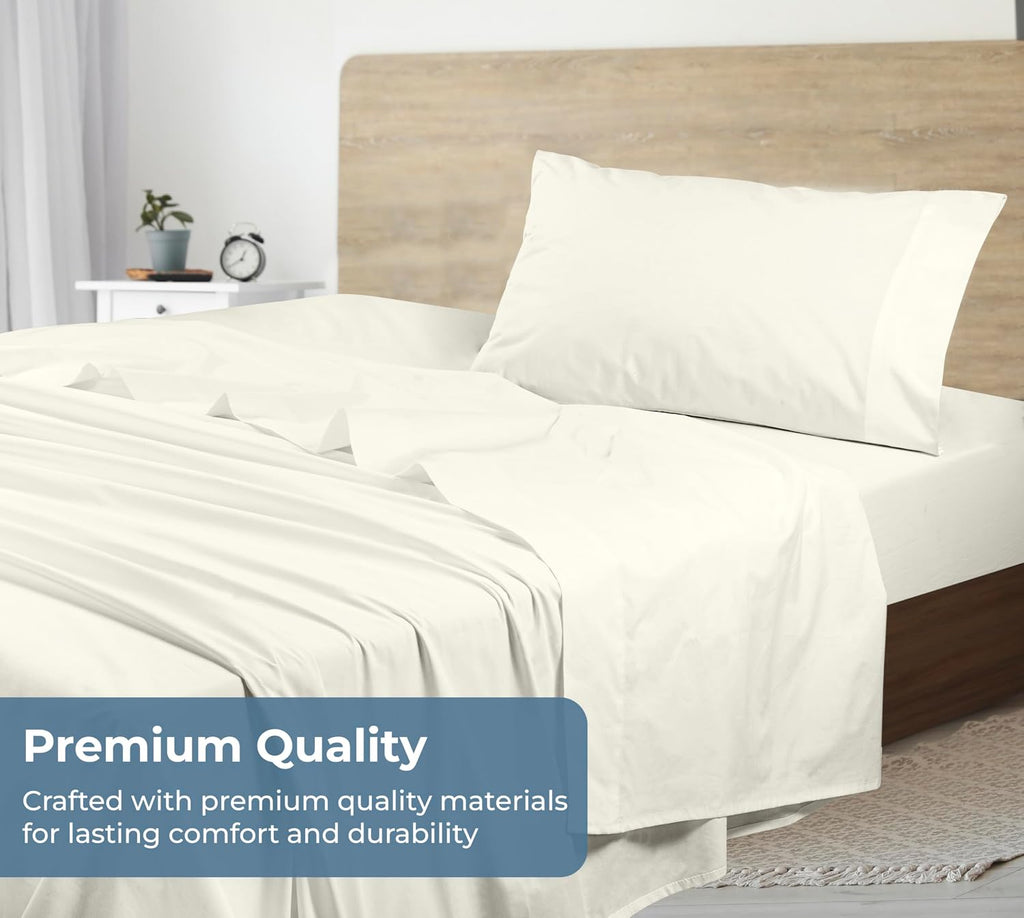 Royalelinens ROYALE LINENS 100% Organic Cotton Twin XL Sheet Set - Percale Weave - 3 Pieces Set - 1 Flat, 1 Deep Pocket Fitted Sheet and 1…