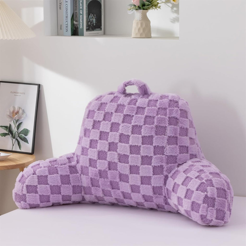 Aimuan Reading Pillow Checkered Bed Rest Wedge Backrest Checkerboard Pillow with Arms Back Support for Sitting Up in Bed Cushion Incline…