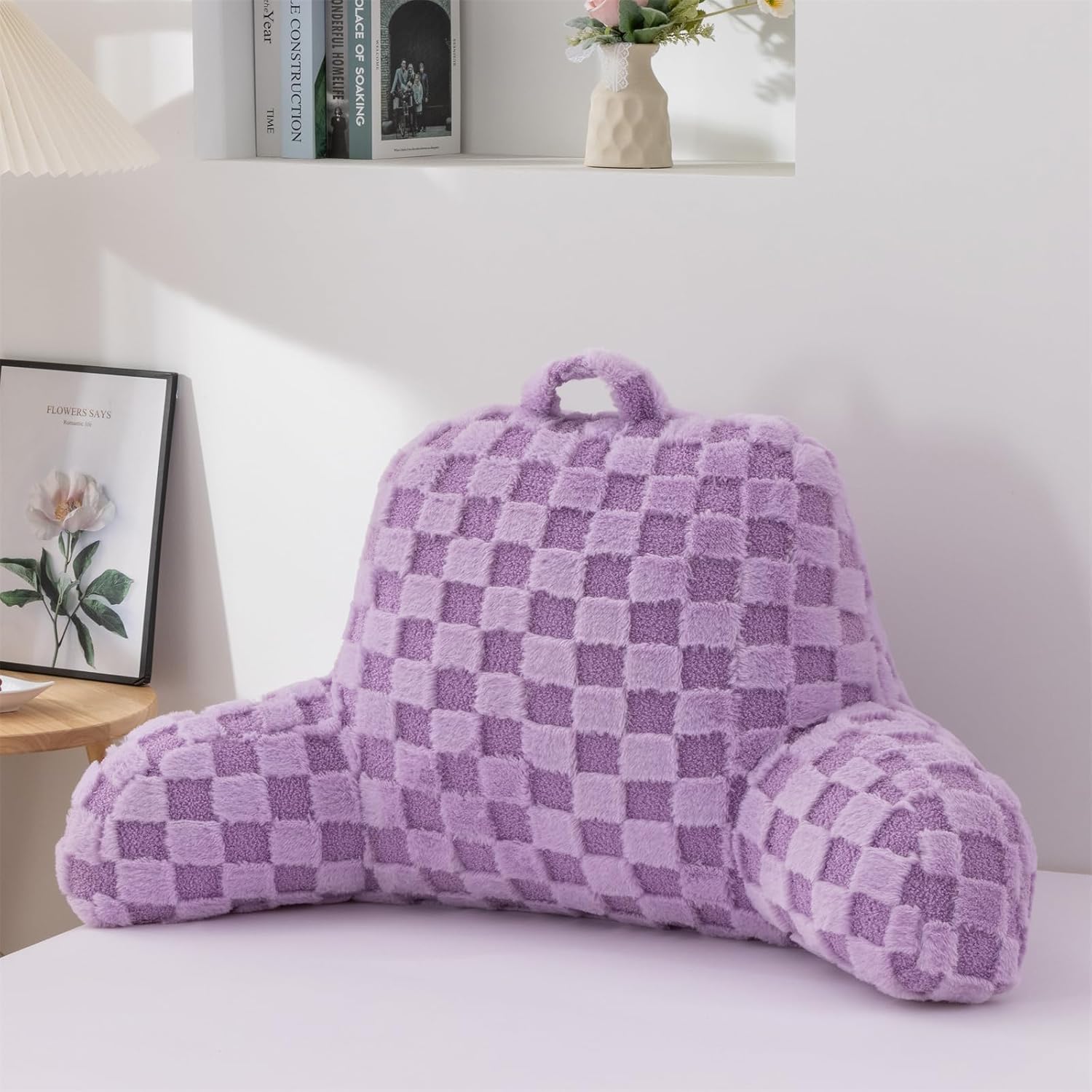 Aimuan Reading Pillow Checkered Bed Rest Wedge Backrest Checkerboard Pillow with Arms Back Support for Sitting Up in Bed Cushion Incline…