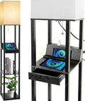 Floor Lamp with Shelves, RUNTOP LED Shelf Floor Lamp with Wireless Charger & 2 Charging USB Ports & Drawer, AC Outlet, 3 Color…