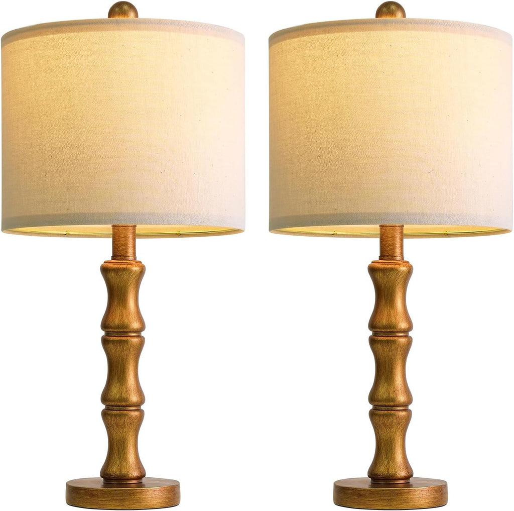 BOBOMOMO 20.5" Vintage Nightstand Lamps Set of 2, Farmhouse Table Lamps with Antique Gold Resin Base & Linen Shade, Small Bedside Lamp…