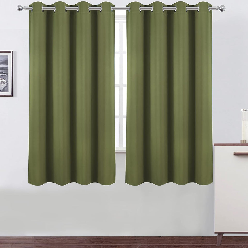 Lemomo Olive Green Blackout Curtains 52 x 63 Inch Length/Set of 2 Curtain Panels/Thermal Insulated Room Darkening Blackout Curtains for Bed…