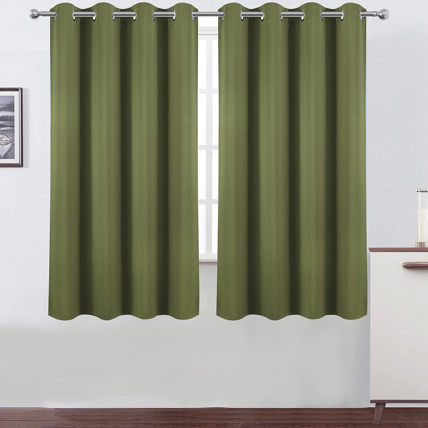Lemomo Olive Green Blackout Curtains 52 x 63 Inch Length/Set of 2 Curtain Panels/Thermal Insulated Room Darkening Blackout Curtains for Bed…