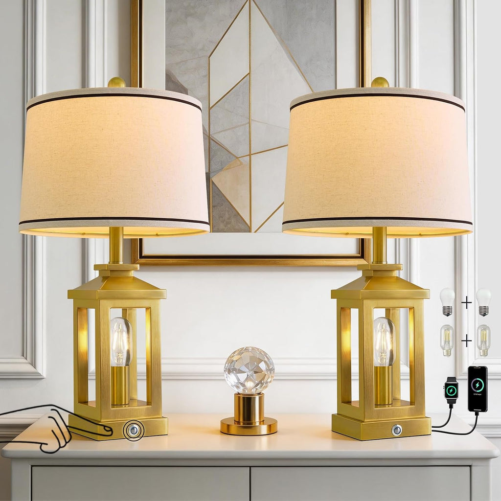 G-SAFAVA 24" Table Lamps for Living Room Bedroom Modern Gold Bedside Lamps Set of 2 Nightstand Lamps for Night Stands 3 Way Dimmable…