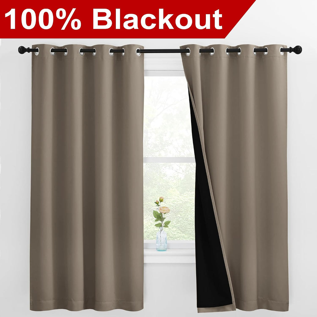 Nicetown 100% Blackout Curtains with Black Liners, Thermal Insulated Full Blackout 2-Layer Lined Drapes, Energy Efficiency Window Draperies…