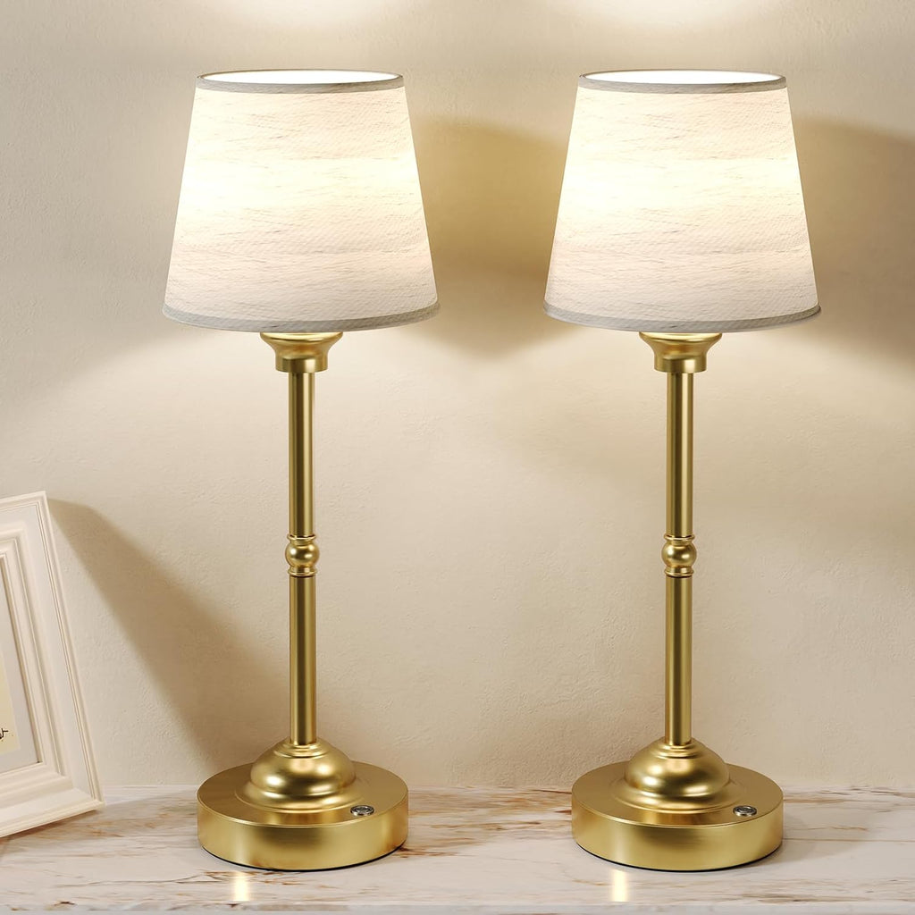 CHLORANTHUS 2 Pack Cordless Table Lamps, 3 Colors Stepless Dimming Fabric Desk Lamp, 6000mAh Rechargeable Battery LED Desk Lamp, Touch…
