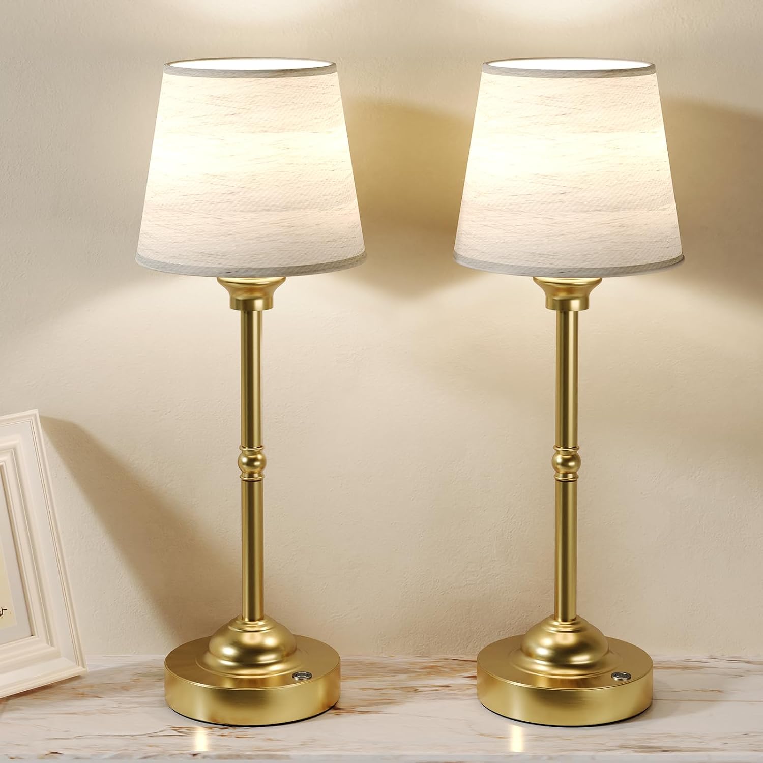CHLORANTHUS 2 Pack Cordless Table Lamps, 3 Colors Stepless Dimming Fabric Desk Lamp, 6000mAh Rechargeable Battery LED Desk Lamp, Touch…