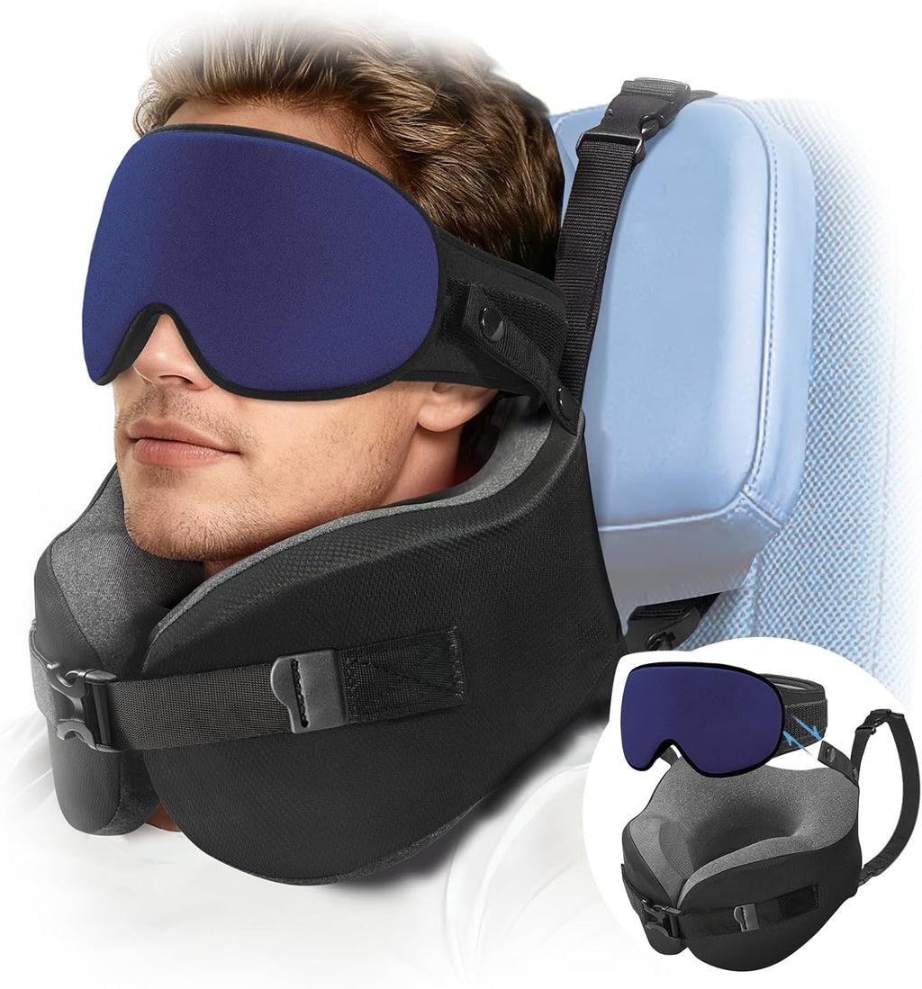 YFONG Travel Pillow for Long Flight Airplanes, Head Strap Combo with 3D Contoured Eye Mask for Sleep, Neck Pillow for Car Trip Essential…