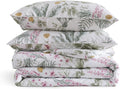 Puralens Tropical Pink Floral Percale Duvet Cover, Queen Green Palm Leaf Reversible Zipper Duvet Cover Set with Ties, Yellow Daisy 100% Cot…
