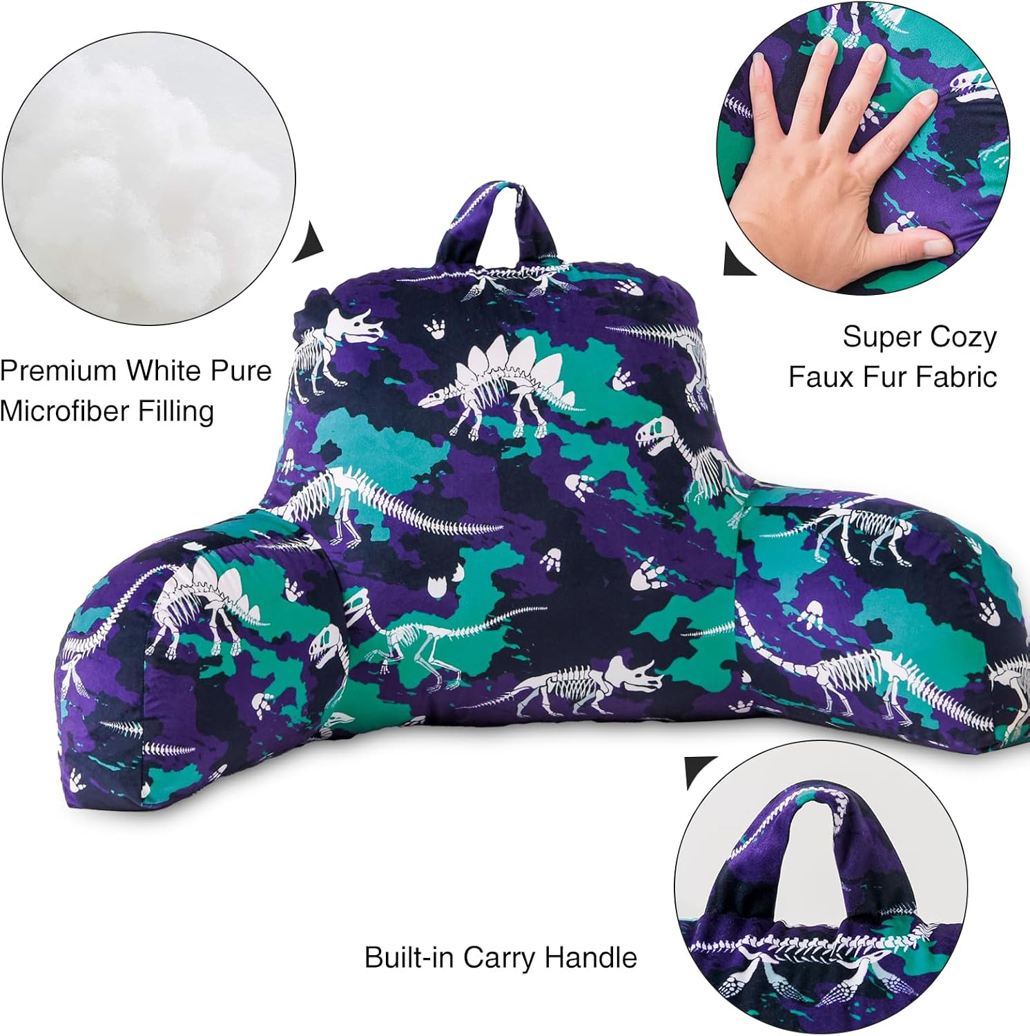 Aimuan Dinosaurs Reading Pillow Bed Rest Wedge Backrest Pillow with Arms Back Support for Sitting Up in Bed Cushion Incline Rest Sleeping…